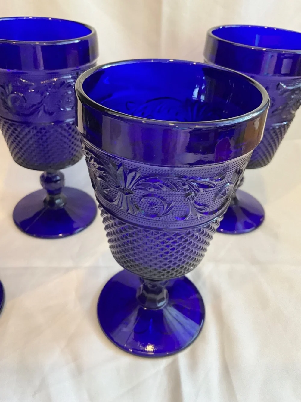 Vintage Imperial‎ Glass Cape Cod Cobalt Blue Water Goblets - Set of 4